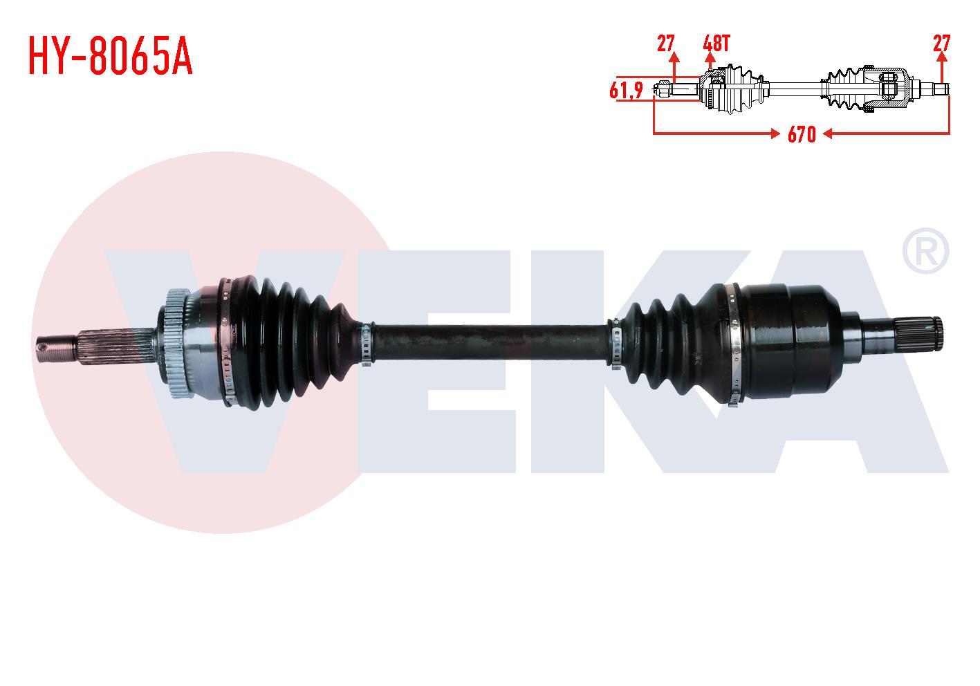 KOMPLE AKS SOL ON HYUNDAI TUCSON (JM) 2.0 CRDI ABSLI 48 DIS A-T UZUNLUK 670mm 2004-2010