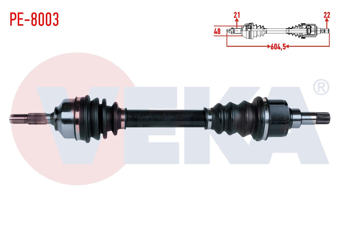 KOMPLE AKS SOL ON PEUGEOT 206 (2A/C) 1.6i 16v TU5 UZUNLUK 604,5mm 1998-2006