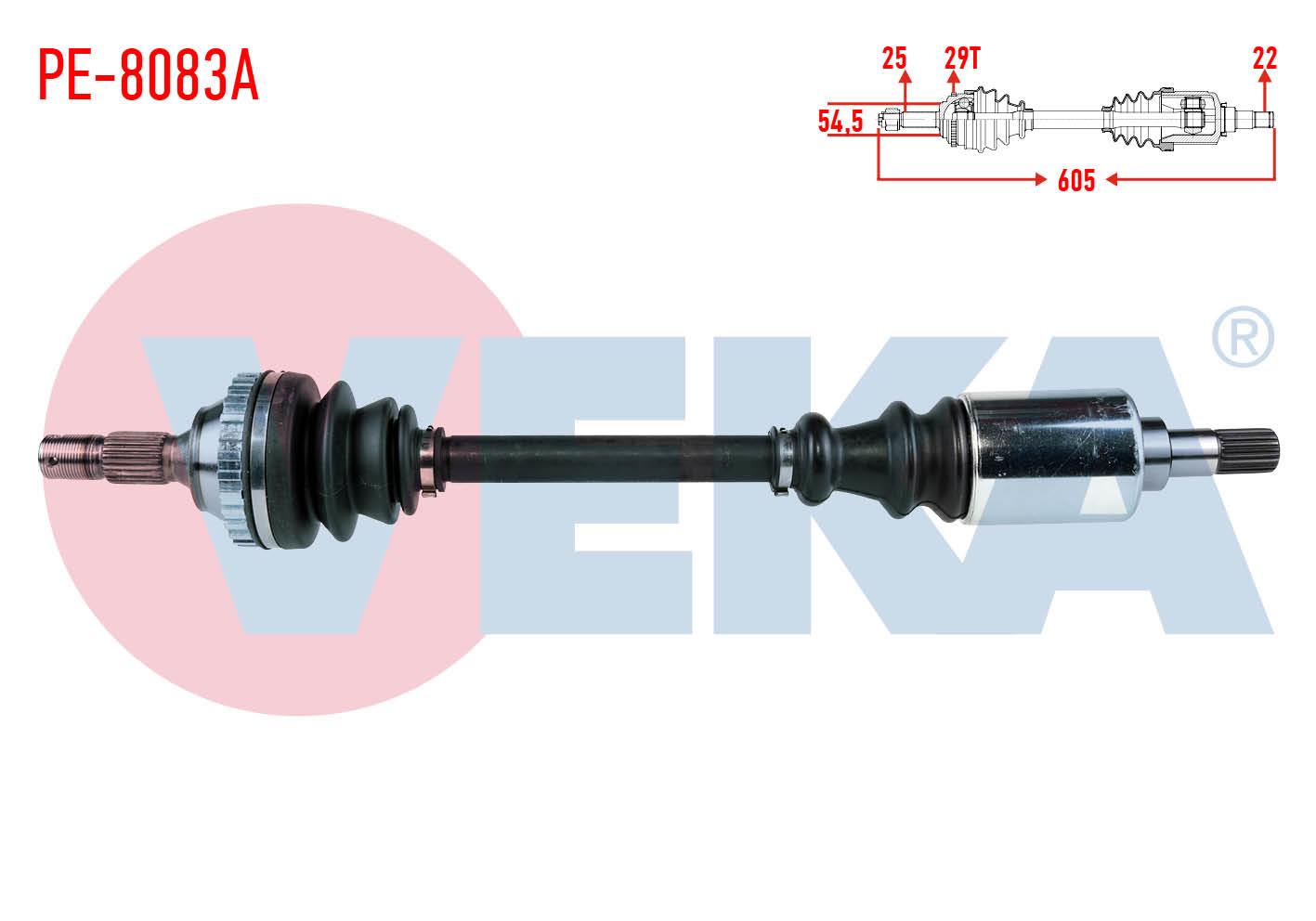 KOMPLE AKS SOL ON PEUGEOT 306 (7B,N3,N5) 1.4i ABSLI 29 DIS UZUNLUK 605mm 1993-2002