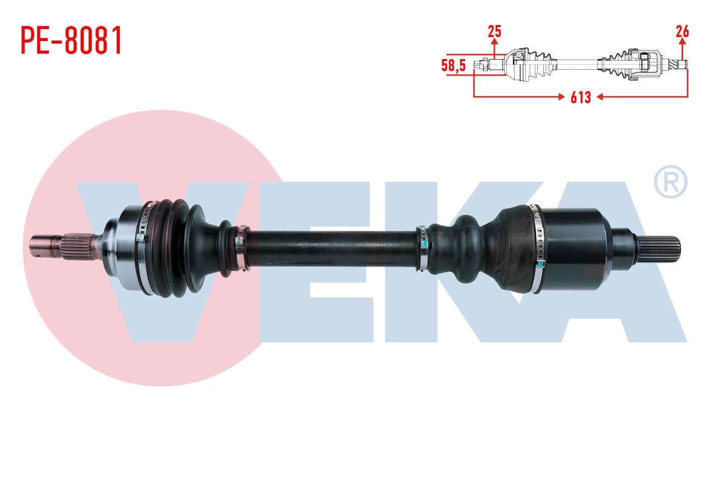 KOMPLE AKS SOL ON PEUGEOT 307 (3A/C) 1.6 A-T UZUNLUK 613mm 2000-2007