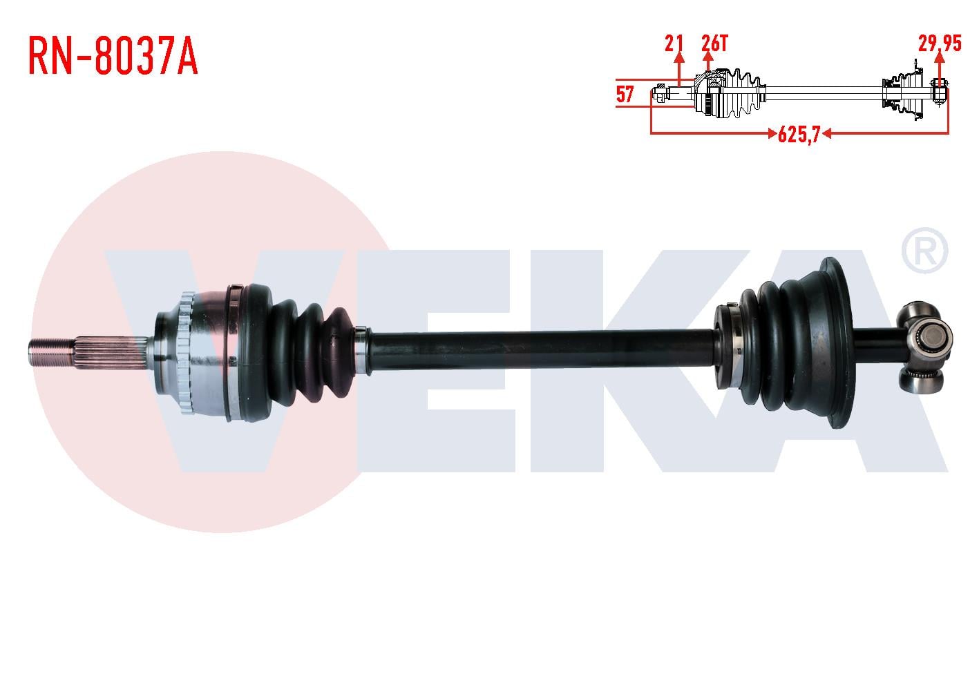 KOMPLE AKS SOL ON RENAULT CLIO II (BB0/1/2,CB0/1/2) 1.4i 16v ABSLI 26 DIS UZUNLUK 625,7 mm 1998-2005