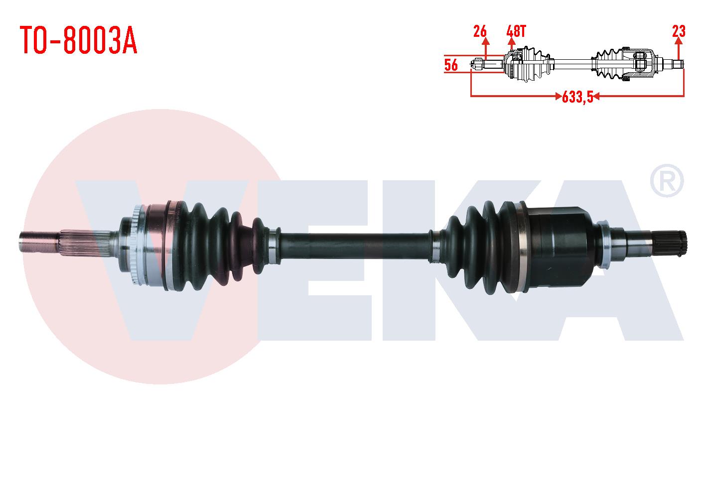 KOMPLE AKS SOL ON TOYOTA COROLLA (_E12_) 1.4 VVT-I ABSLI 48 DIS UZUNLUK 633.5mm 2002-2007
