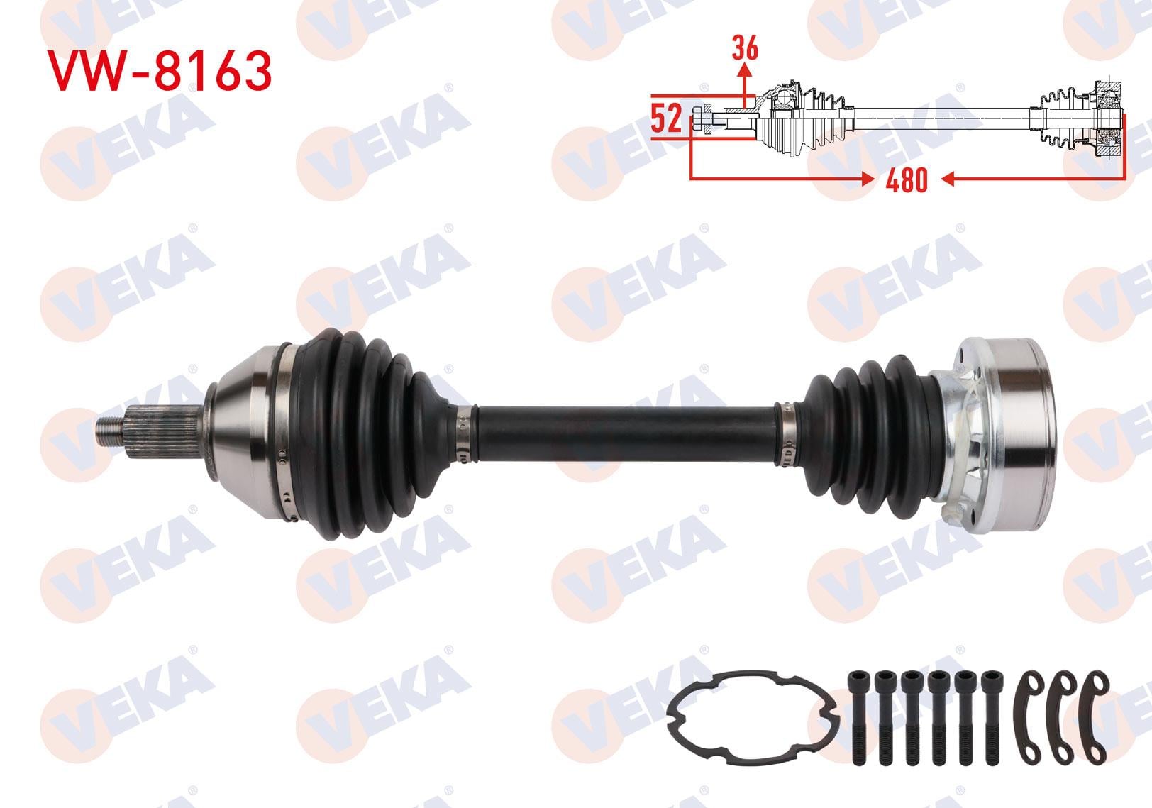 KOMPLE AKS SOL ON UZUNLUK 480mm VOLKSWAGEN POLO IV 5 VITES 1.8 GTI 2005-2009