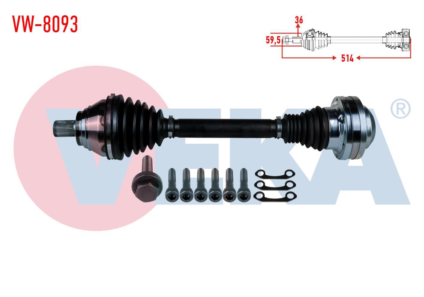 KOMPLE AKS SOL ON UZUNLUK 514mm VW JETTA IV (162) 1.6 TDI A-T  11-/ SEAT LEON (KL1) 1.5 eTSI 18-/ SKODA OCTAVIA III (5E3) 1.5 TSI 15-/ SUPERB II (3T4) 1.6 TDI 10-15 / SUPERB III (3V3) 2.0 TDI 15-
