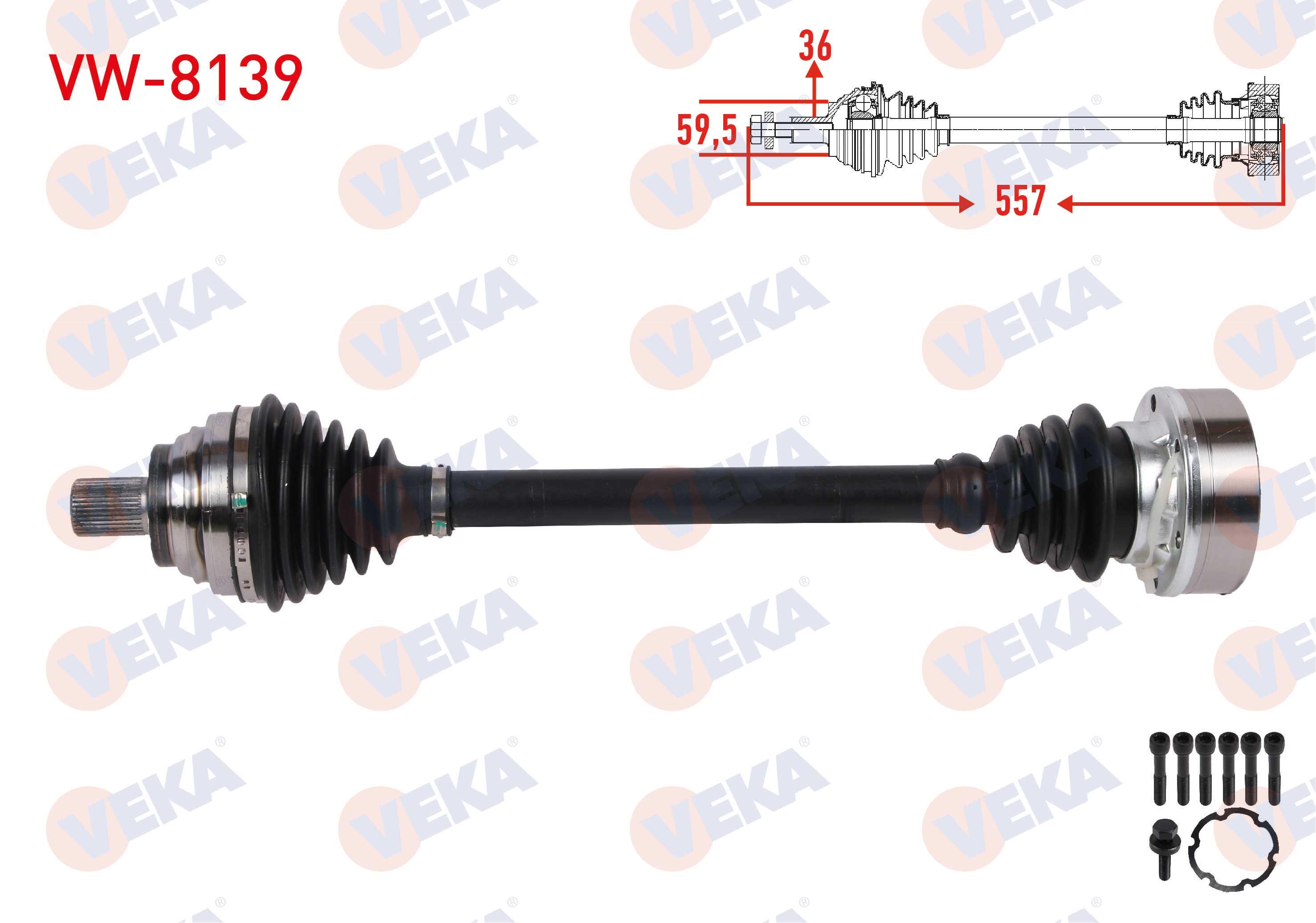 KOMPLE AKS SOL ON UZUNLUK 557mm VOLKSWAGEN GOLF V (1K1) 1.6 FSI M-T 2003-2009/ AUDI A3 1.6 FSI M-T 2003-2007/ SKODA OCTAVIA II 1.6 FSI M-T 2004-2008