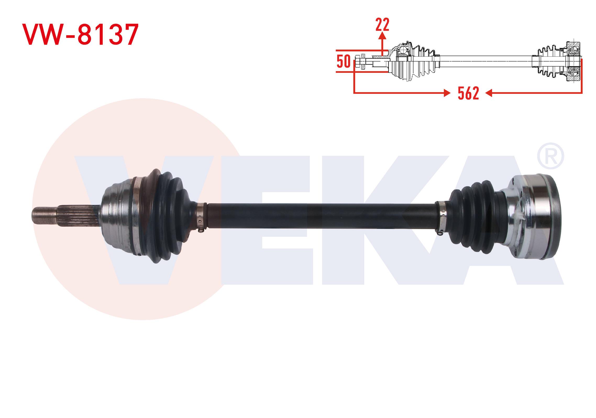 KOMPLE AKS SOL ON UZUNLUK 562mm VOLKSWAGEN CADDY II (9K9A) 1.9 D 1995-2004 / SEAT INCA (6K9) 1.9 D 1995-2003 / CORDOBA I 1.9 D 1996-2002