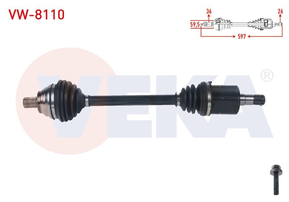 KOMPLE AKS SOL ON UZUNLUK 597mm VOLKSWAGEN GOLF (1K1) 1.6 FSI A-T 2003-2009/ PASSAT (3C2) 1.6 FSI A-T 2005-2008/ SKODA OCTAVIA (1Z3) 1.6 FSI A-T 2004-2012