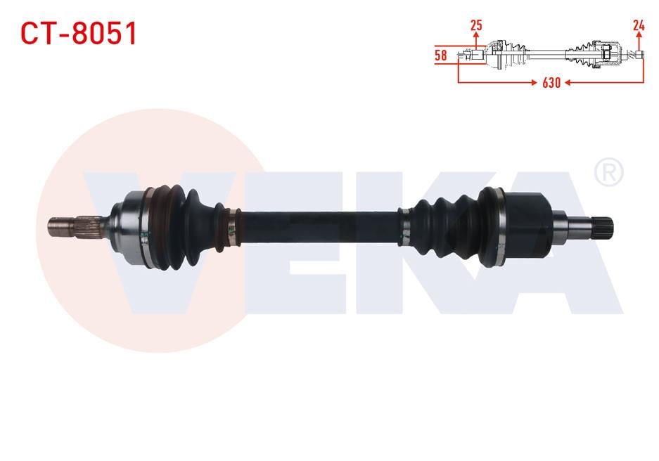 KOMPLE AKS SOL ON UZUNLUK 630mm CITROEN BERLINGO 1.6 HDI M-T 2008- / C4 I, II 1.4 16V 1.6 HDI / PEUGEOT PARTNER TEPEE 1.6 HDI 2008-