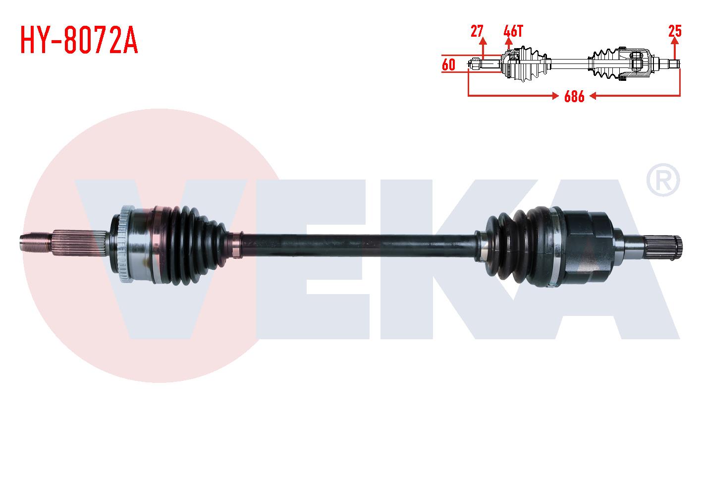 KOMPLE AKS SOL ON UZUNLUK 686mm ABSLI 46 DIS HYUNDAI ELANTRA 1.6 CVVT M-T 6 ILERI 2011-2015