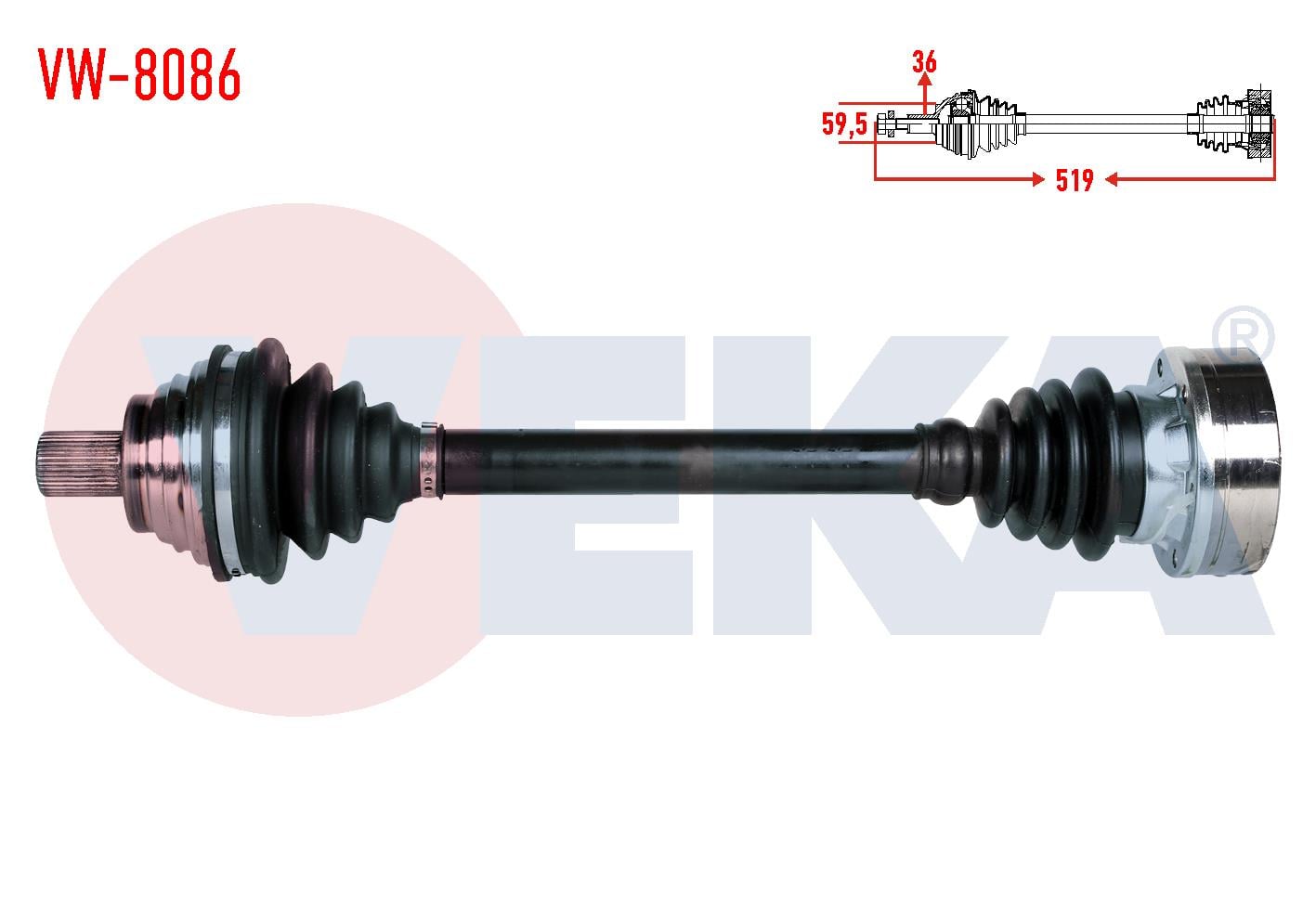KOMPLE AKS SOL ON VOLKSWAGEN GOLF VI (5K1) 1.6 TDI 5 ILERI M-T UZUNLUK 519mm 2008-2013