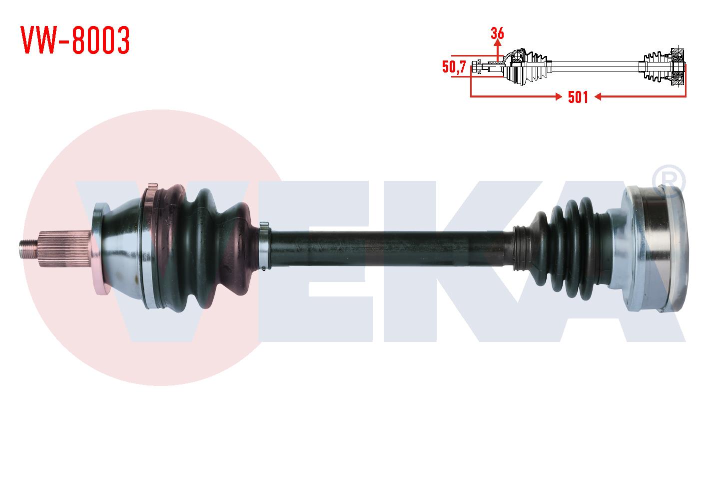 KOMPLE AKS SOL ON VOLKSWAGEN POLO (9N_) 1.4i 16v UZUNLUK 501mm 2001-2012