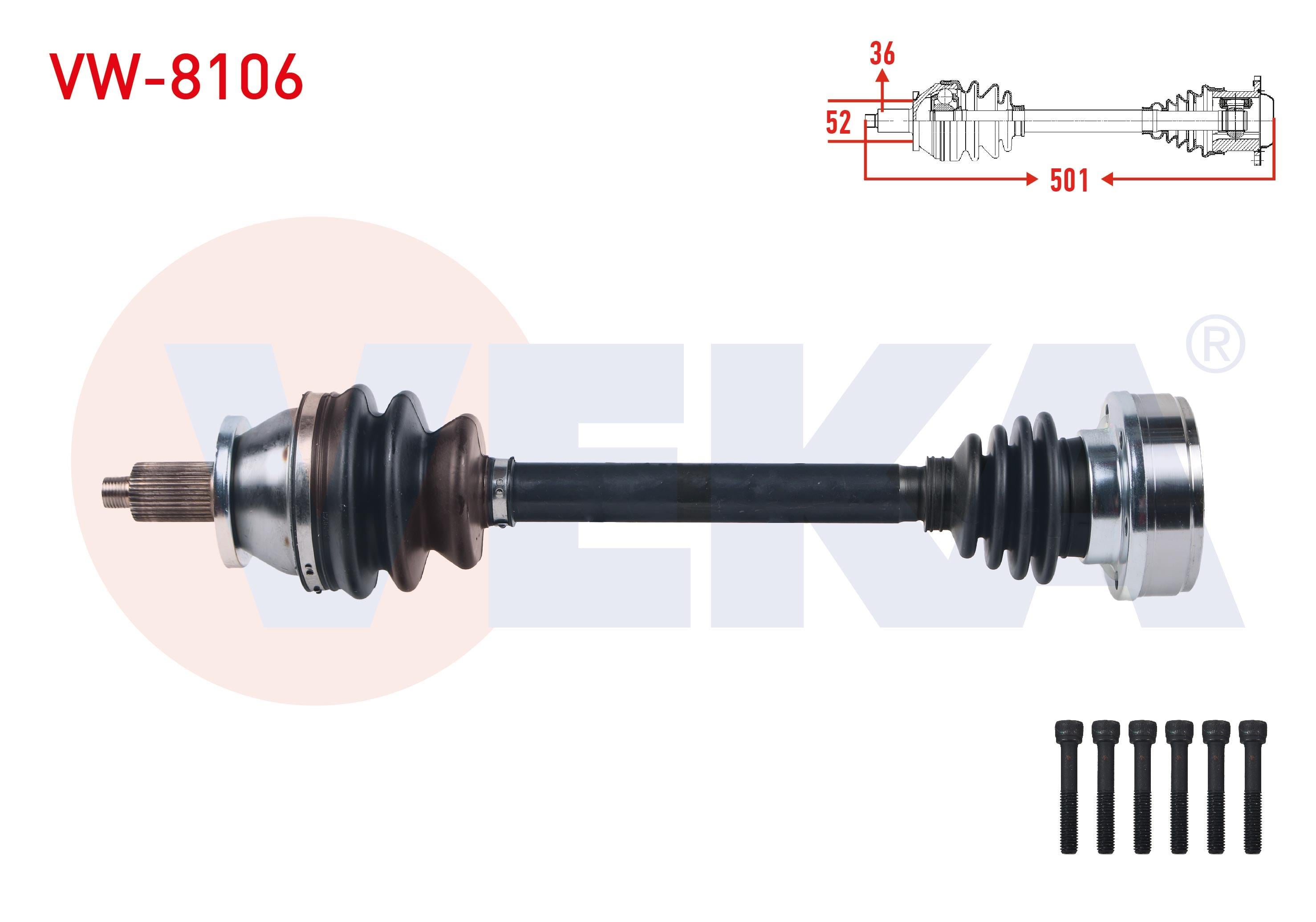 KOMPLE AKS SOL ON VOLKSWAGEN POLO (9N_) 1.4 TDI M-T UZUNLUK 501 mm 2001-2012/ SEAT CORDOBA 2002-2009/SKODA FABIA 1999-2007/ FABIA II 1.4 TDI 2006-2015/ ROOMSTER 1.4 TDI 2006-