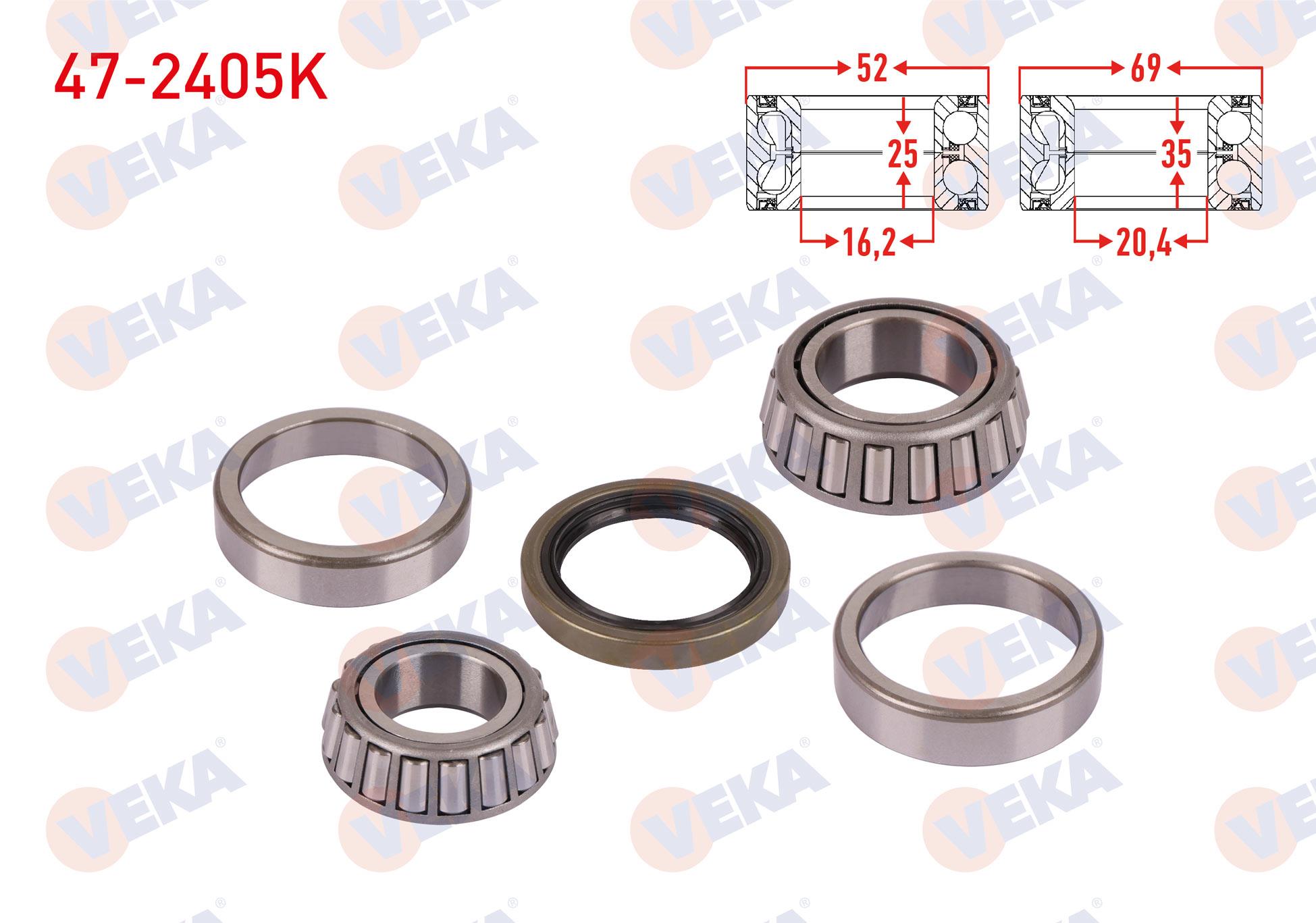 ON TEKERLEK RULMAN KITI SOL-SAG 69X35X20,4/52X25X16,2 KIA K2500 2.5 D 2003- / K2700 2.7 D 2003- / BONGO >2014