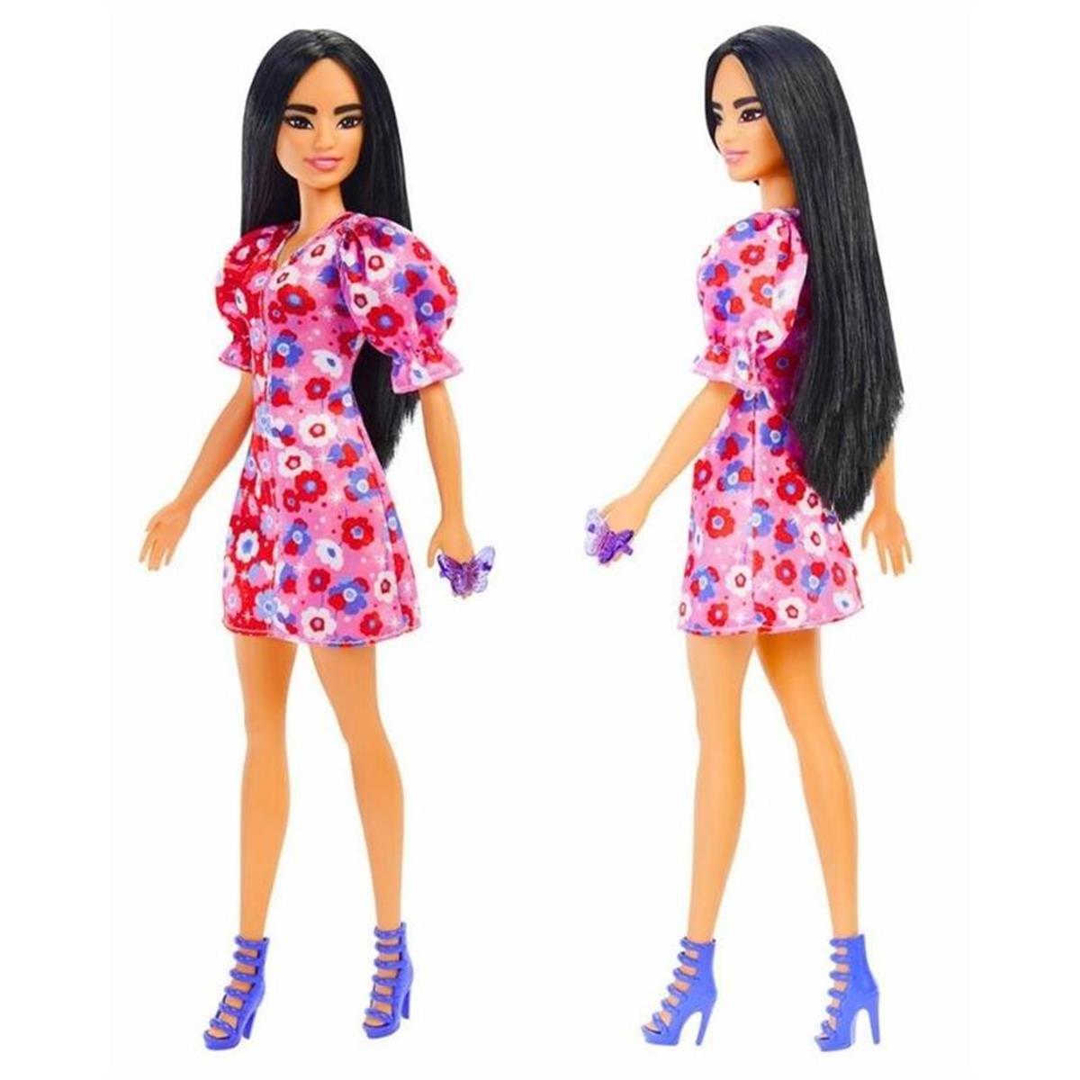 Barbie Çiçekli Elbiseli, Siyah Saçlı