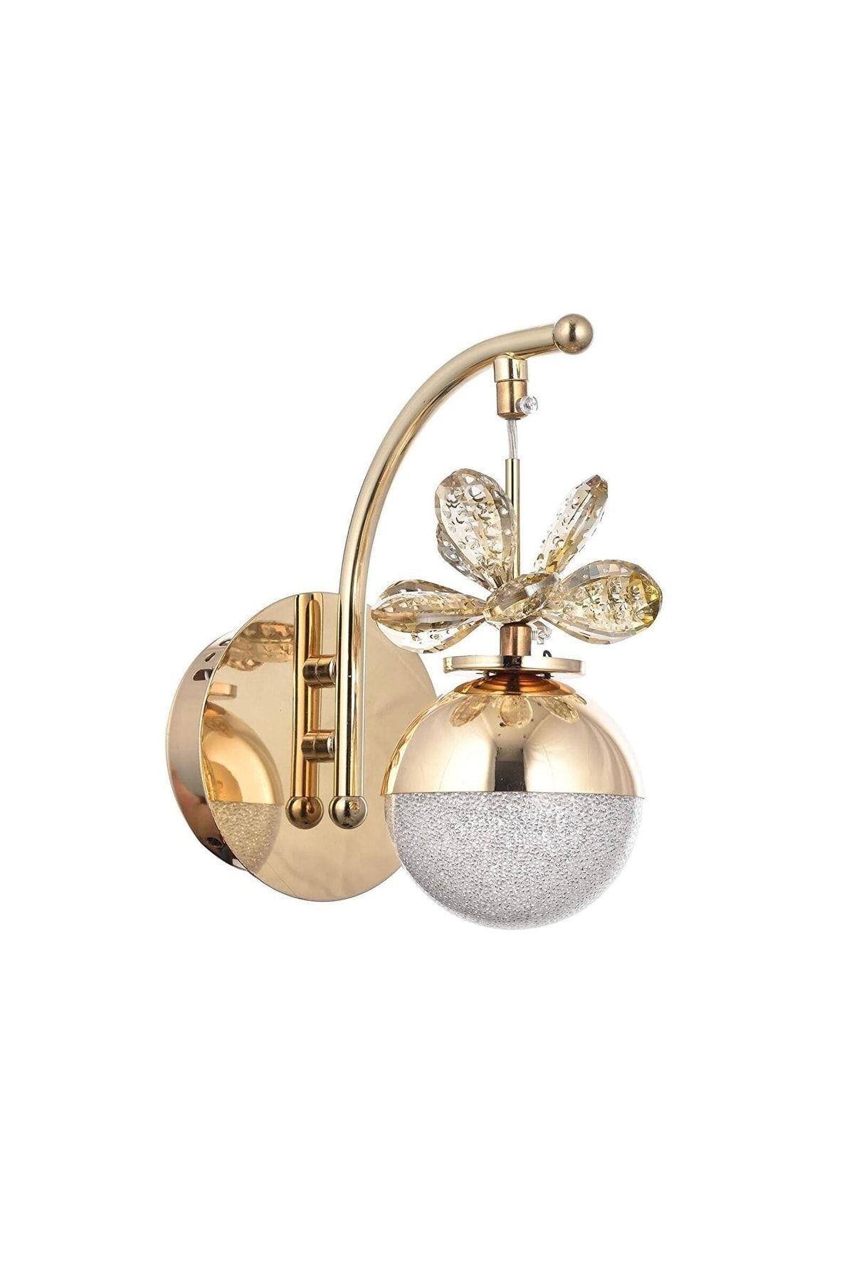 A+ Luxury Led Aplik Modern Kristal Kelebek Taşlı Ledli Duvar Aplik Gold Sarı