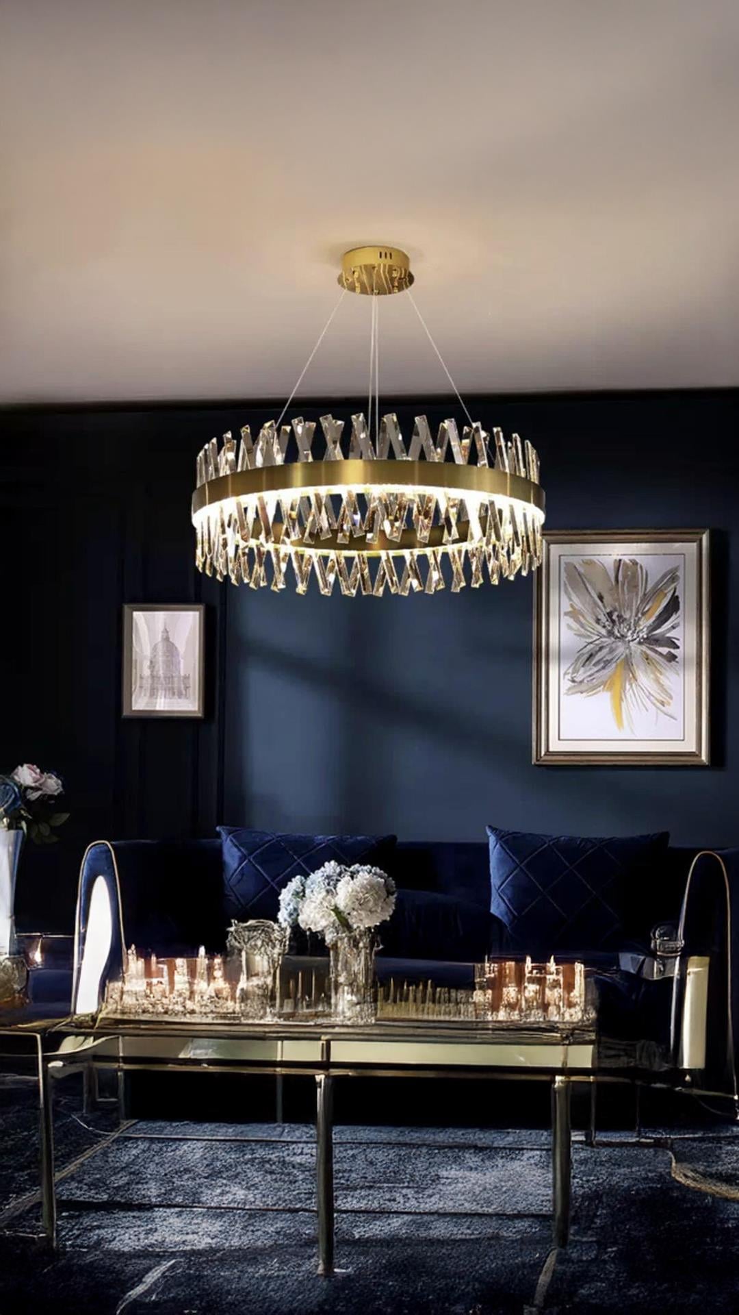 A++ Luxury Modern Kristal Taşlı Sarkıt Power Led Avize Kademeli 3 Renk Bronz 60'lık