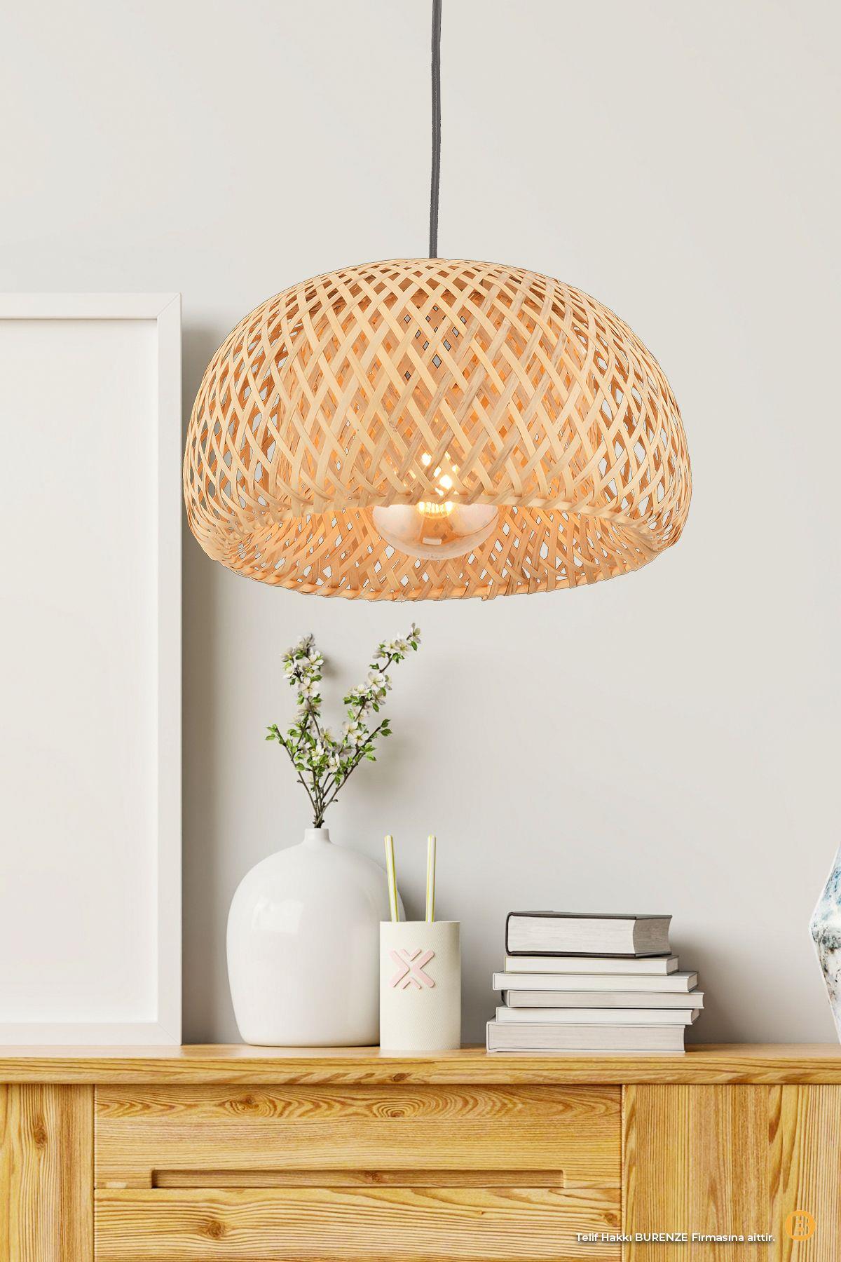 Bamboo Avize Hasır Avize 1.sınıf Kalite 320mm Çap Naturel Ferahlık Katar