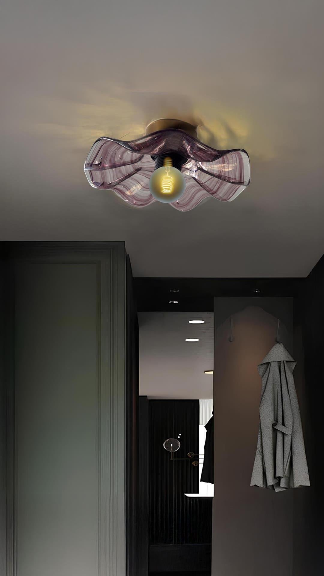 Classic Camlı Avize Plafonyer Avize Tavana Sıfır E-27 Duy Lila 250mm Çap