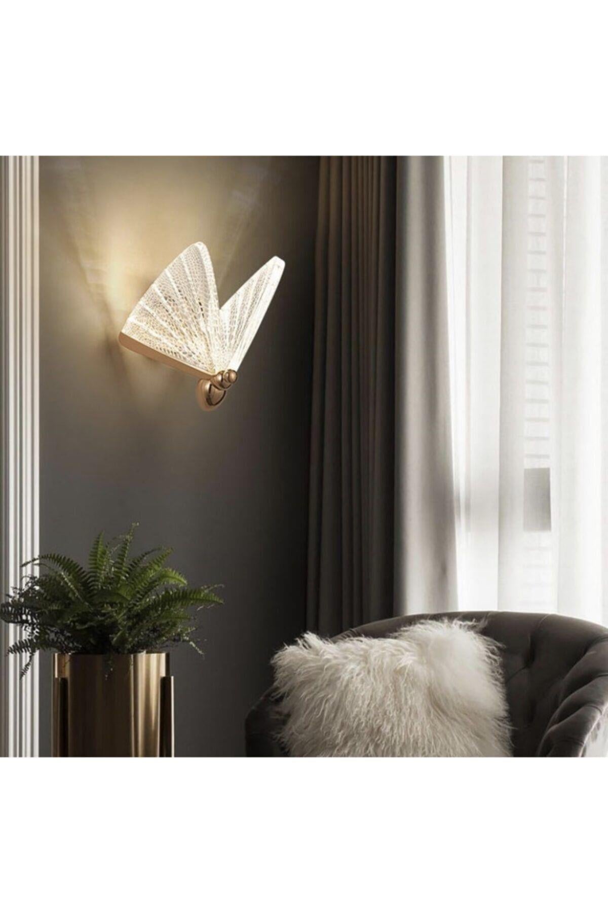 Elegance Modern Kelebek Tasarım Duvar Led Aplik Rose Gold Sarı Harika Görsel