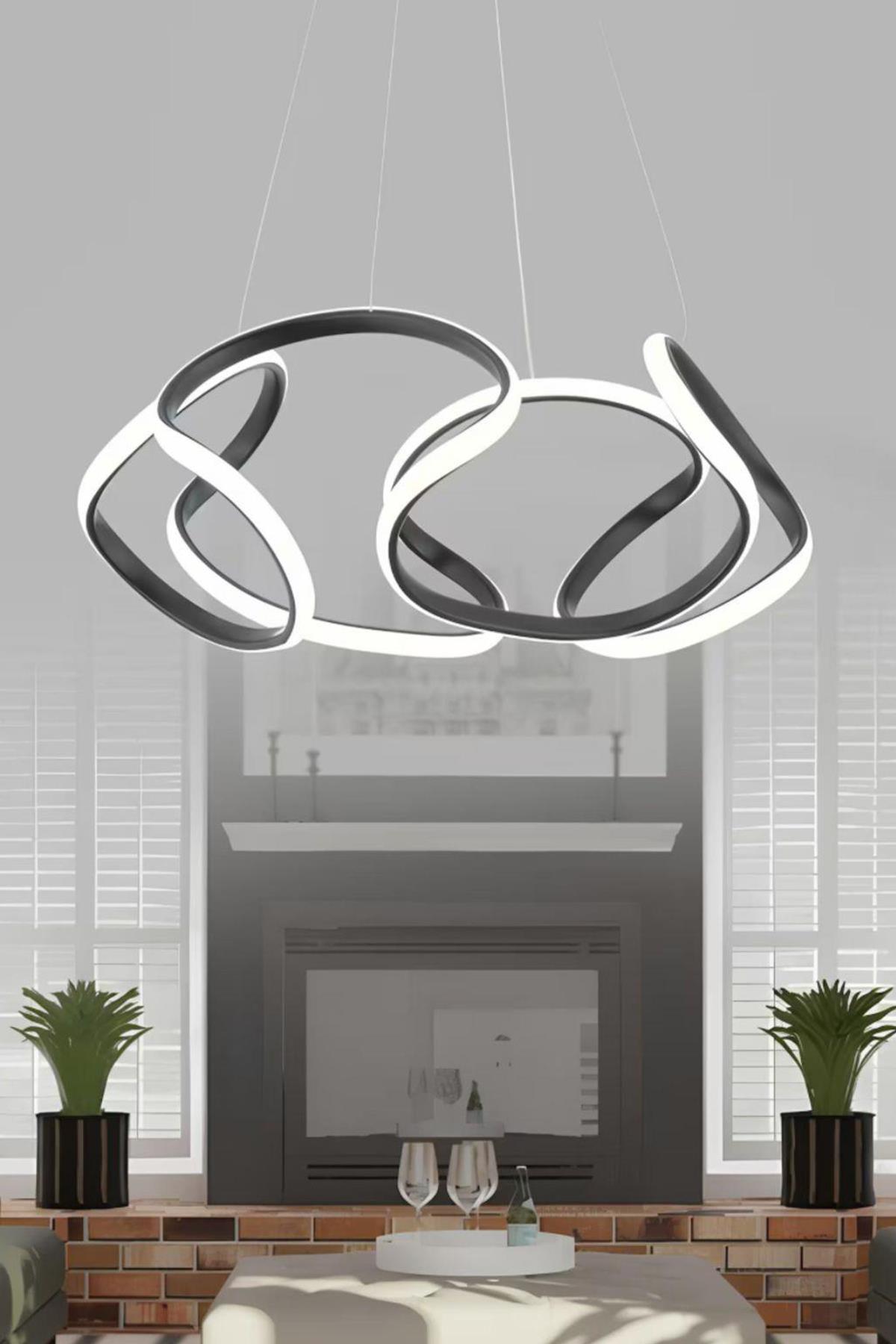 Ledli Modern Pagani Sarkıt Led Avize Siyah 45 Cm Büyük Boy