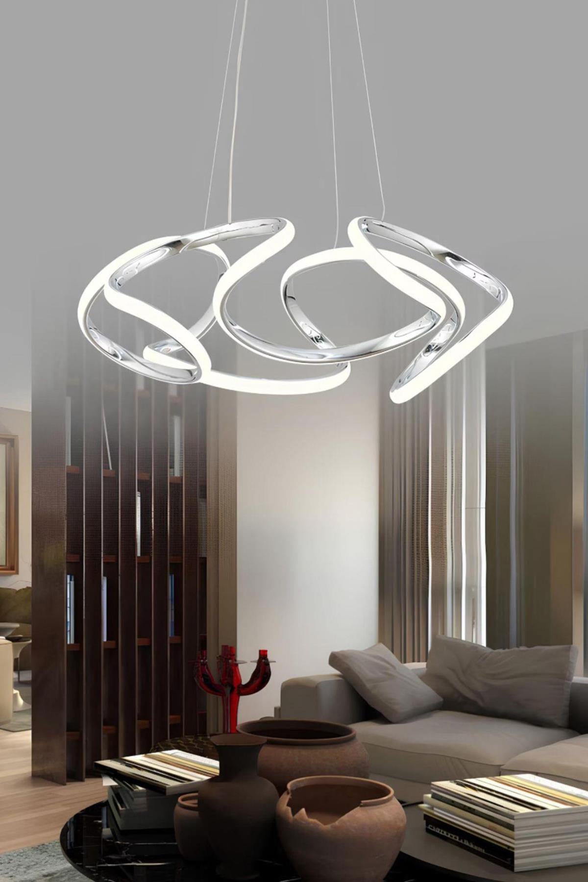 Ledli Modern Pagani Sarkıt Led Avize Salon Mutfak Oturma Odası Avize Krom 45 Cm Büyük Boy
