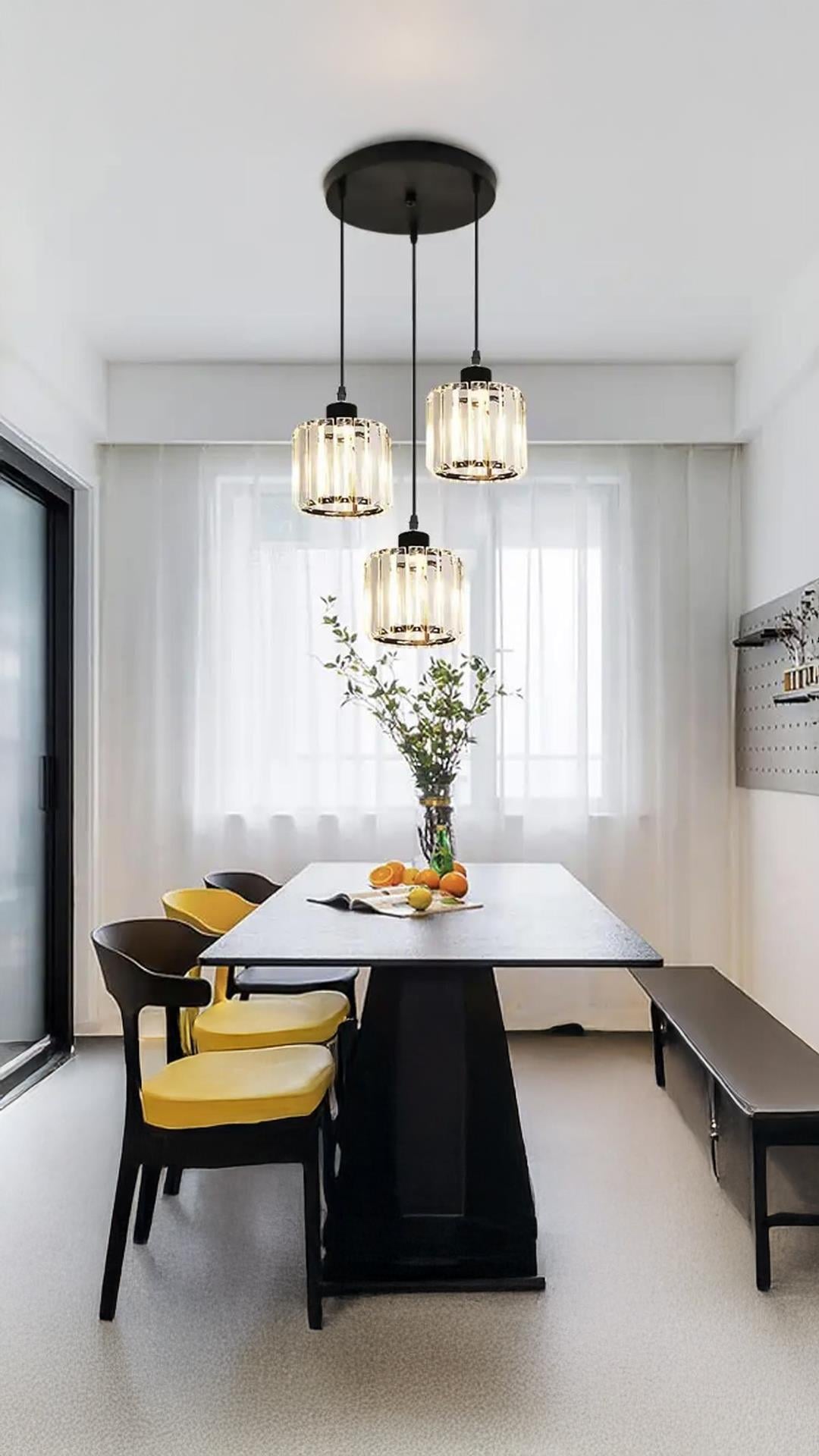 Lüks Modern Avize Kristal Taşlı Sarkıt Avize Siyah 3 lü sarkıt