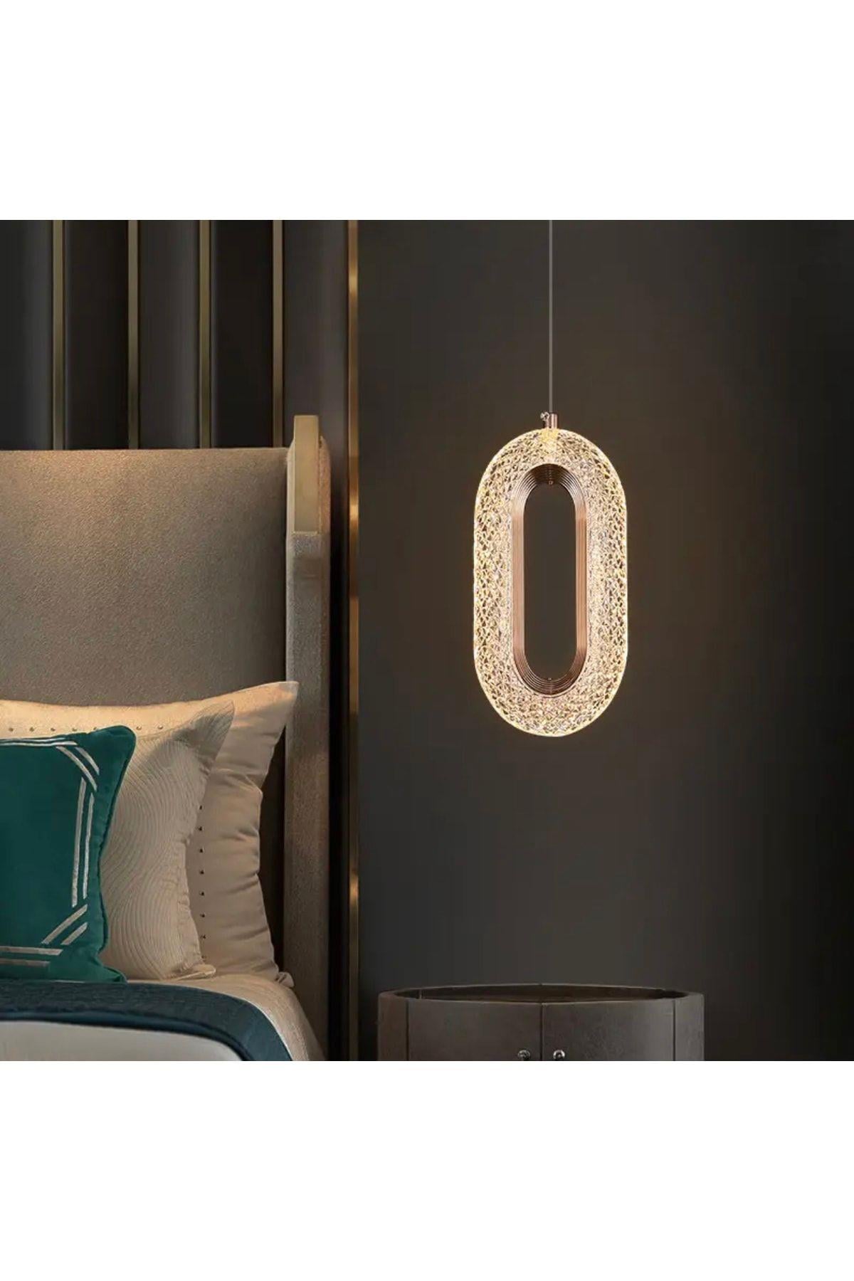 Luxury Crystal Modern Tekli Sarkıt Led Avize Gold Sarı