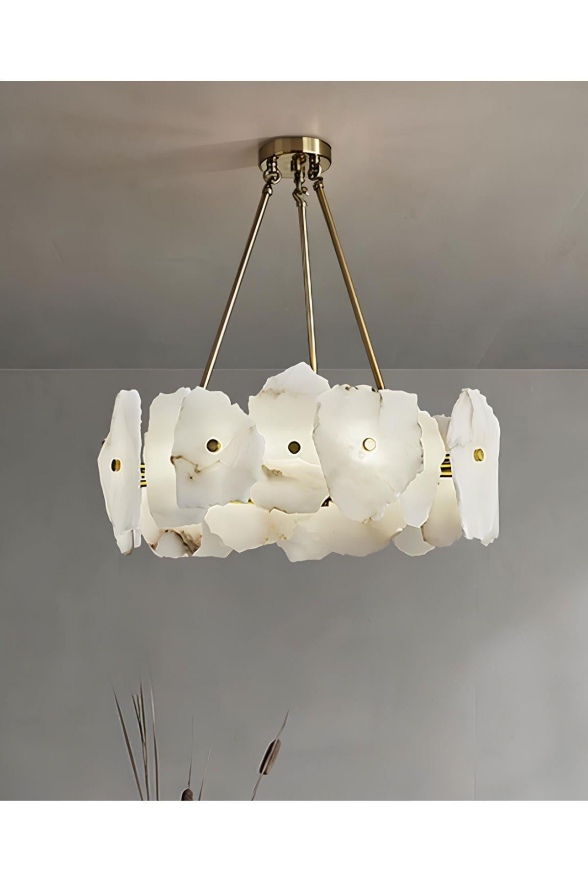 Luxury Exclusive Modern Marble Tasarım Ledli Mermer Avize Eskitme Gold Sarı Led Avize 60 Cm Çap
