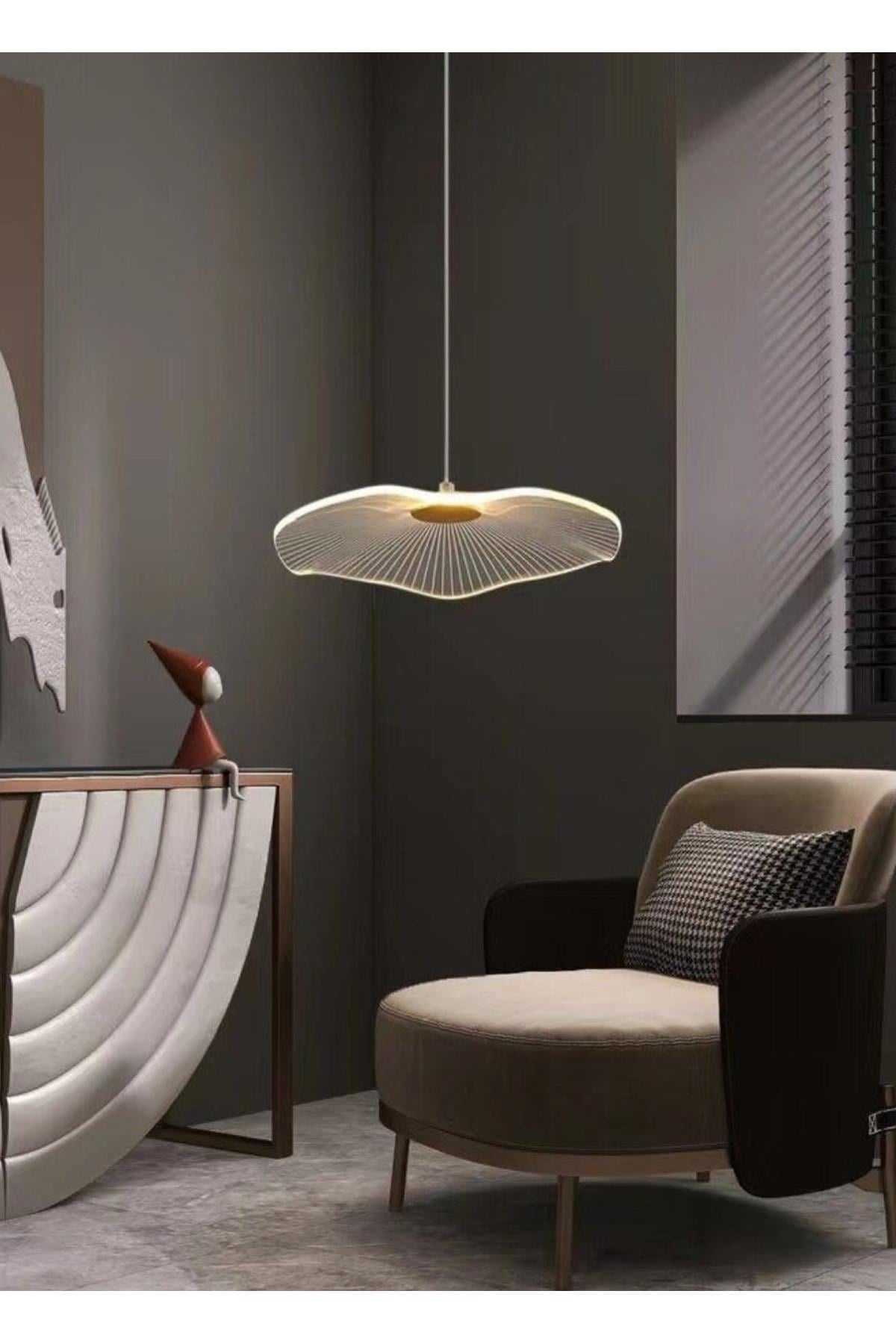Luxury Exclusive Tekli Sarkıt Led Avize Jellyfish Gold Sarı Ledli Avize 18 Cm Çap