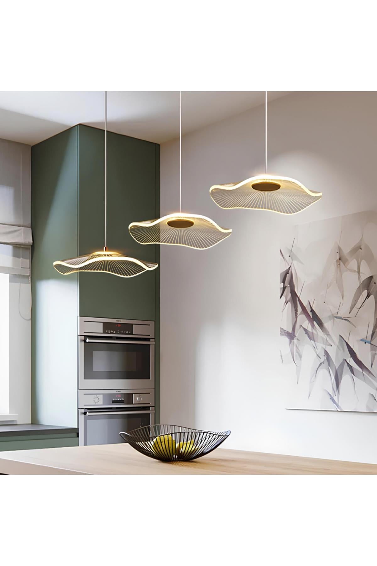 Luxury Exclusive Üçlü Sıralı Sarkıt Led Avize Jellyfish Gold Sarı Ledli Avize
