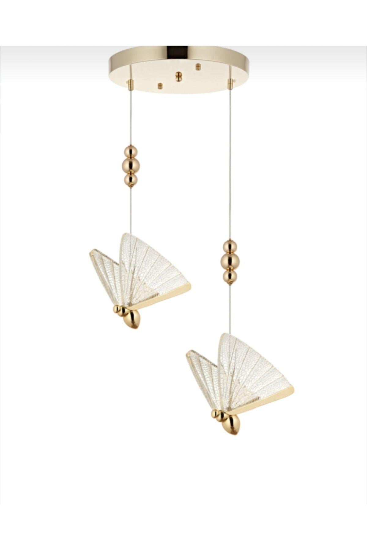 Luxury Modern Sarkıt Kelebek Led Avize 2’li Gold Sarı Ledli Avize