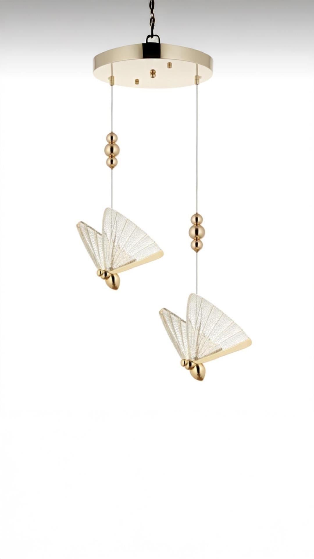 Luxury Modern Sarkıt Kelebek Led Avize 2'li Gold Sarı Ledli Avize