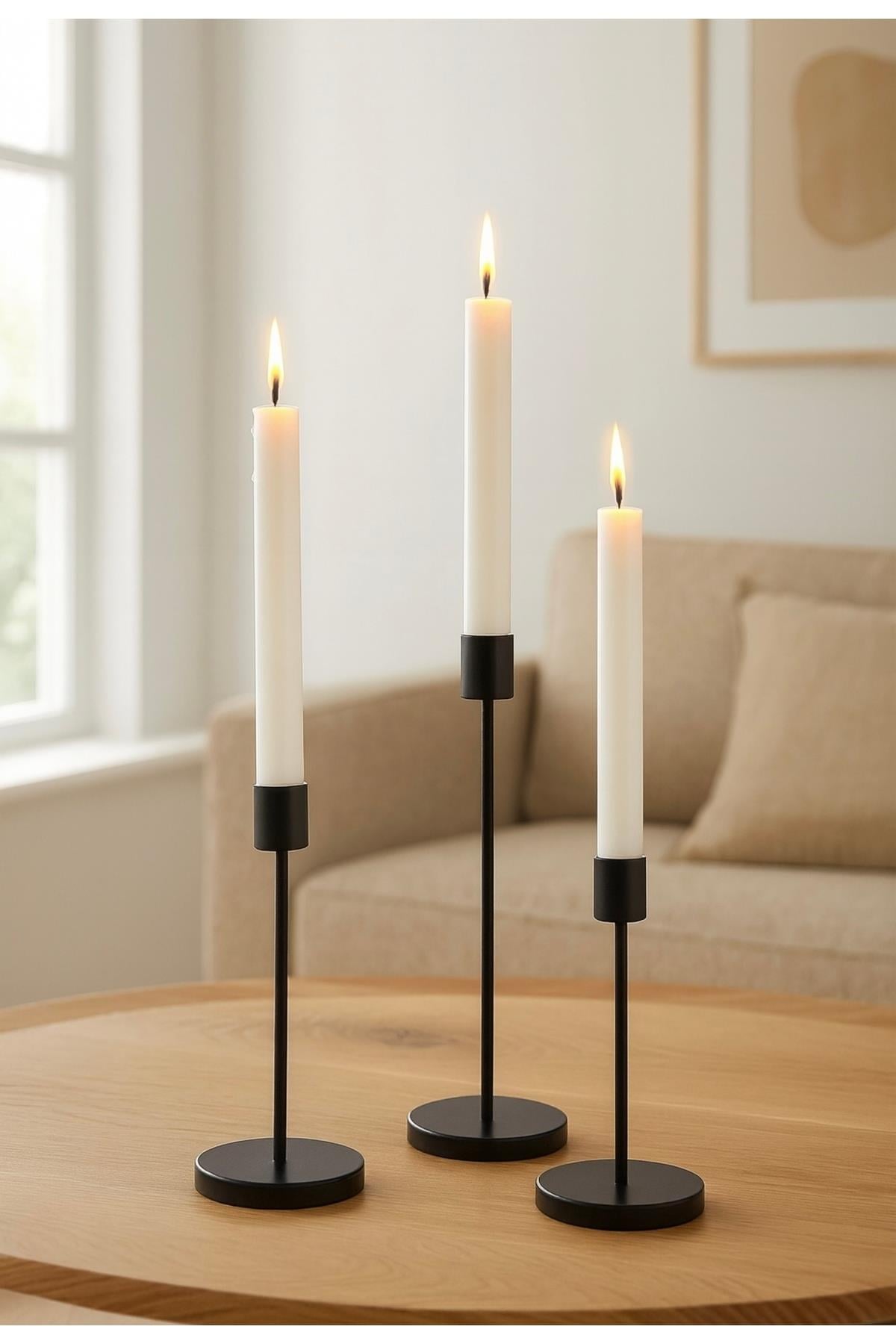 Luxury Şamdan Mumluk Metal Gövde Şık Görsellik Katar 3 lü set Mum Hariç
