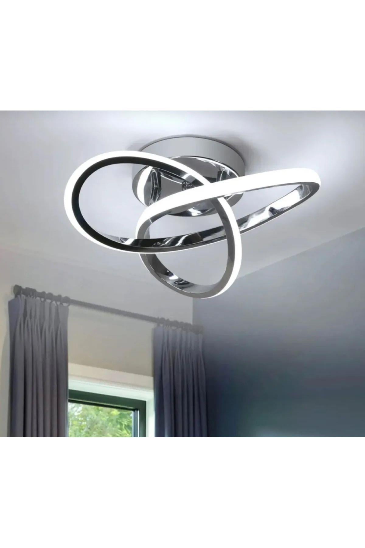 Modern 3 Renk Işık Boomerang Plafonyer Tavan Led Avize Krom