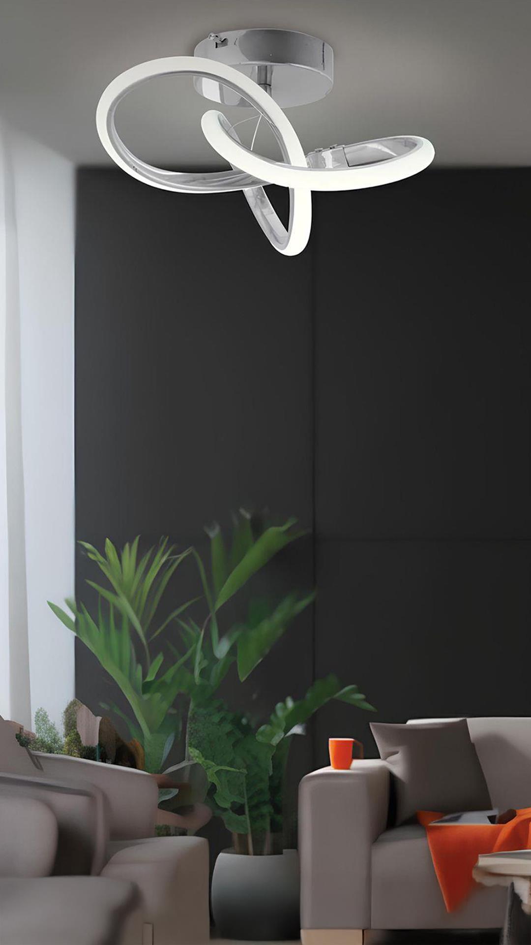 Modern 3 Renk Işık Boomerang Plafonyer Tavan Led Avize Krom