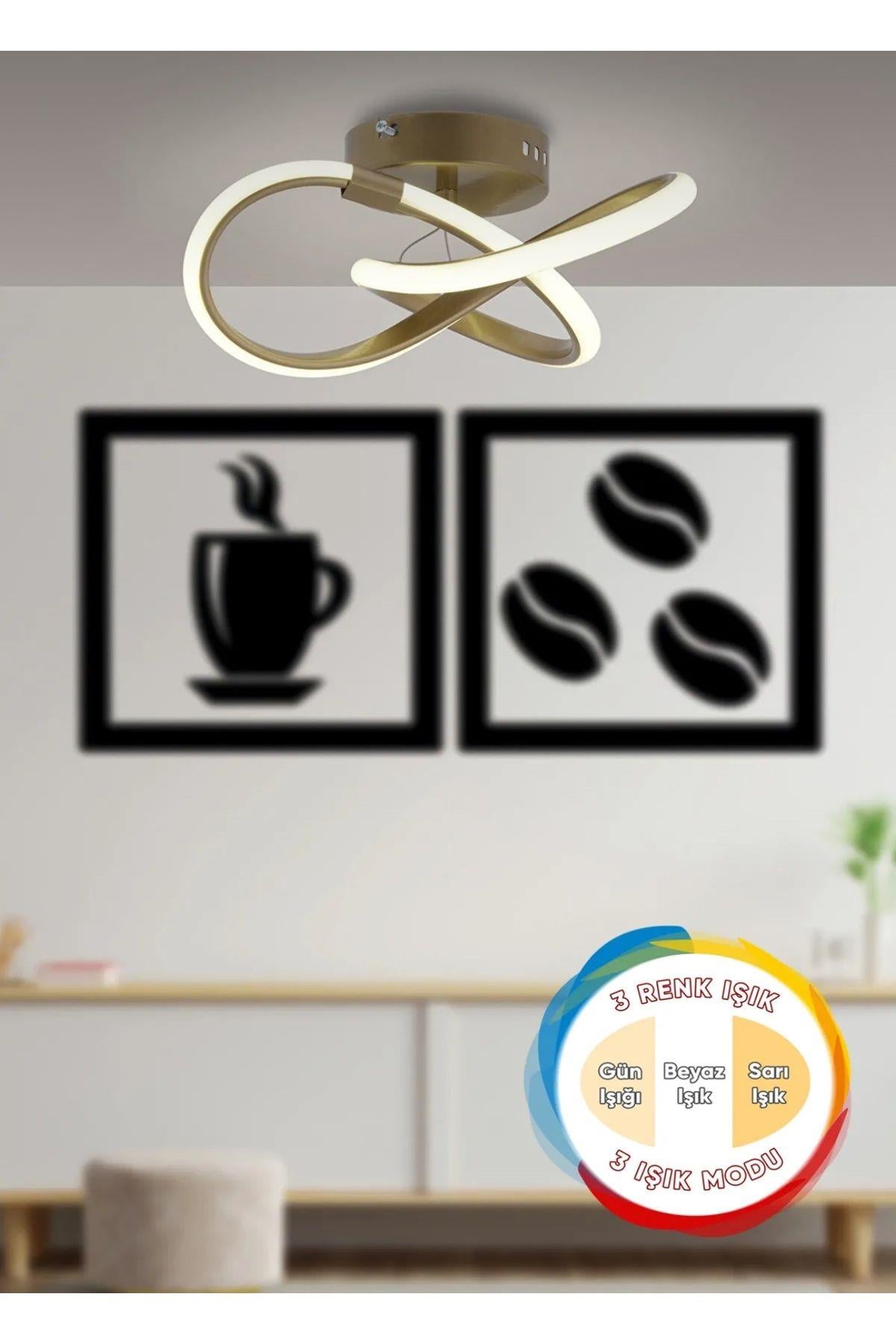 Modern 3 Renk Işıklı Plafonyer Tavan Mario Led Avize Krom Ledli Avize Eskitme Gold