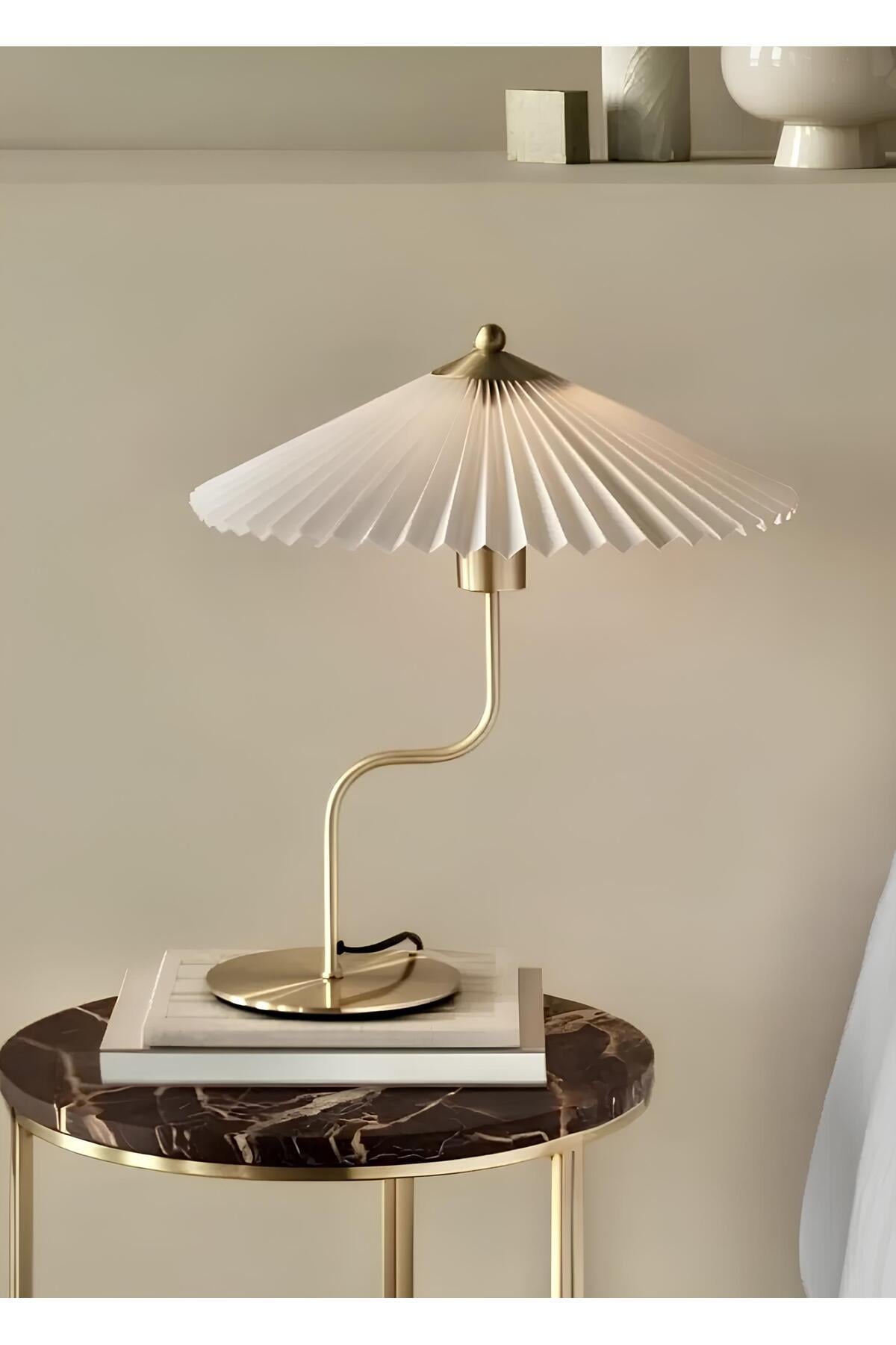 Modern Abajur Umbrella Tasarım Abajur Gold Sarı Krem Abajur
