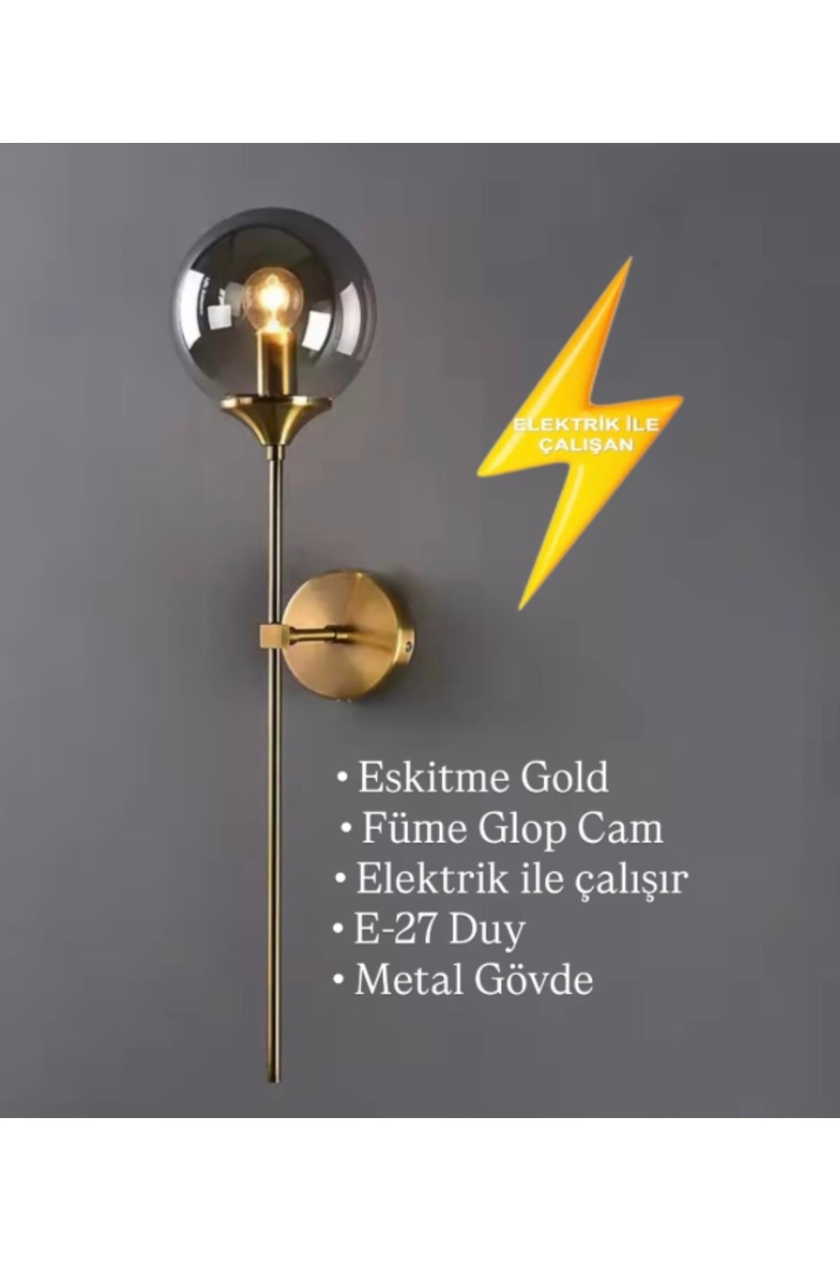 Modern Aplik Duvar Aplik Glop Camlı E-27 Duy Metal Gövde Elektrik İle Çalışır