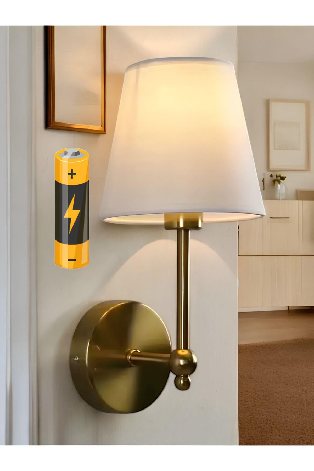 Modern Aplik Pilli Duvar Aplik Power Ledli Tak Kullan Kablosuz Pilli Duvar Aplik Eskitme Gold Sarı