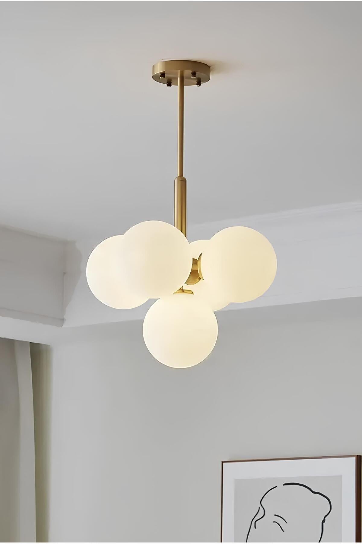 Modern Avize Glop Balon Camlı Cloudy Avize Eskitme Gold Sarı Şık Görsellik Katar