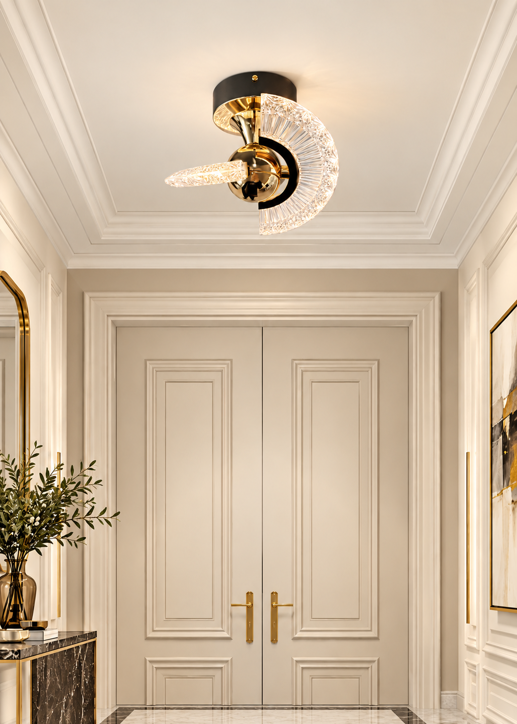 Modern Avize Luxury Tasarım Oynar Başlıklı Tekli Tavana Sıfır Ledli Gold Sarı Led Avize