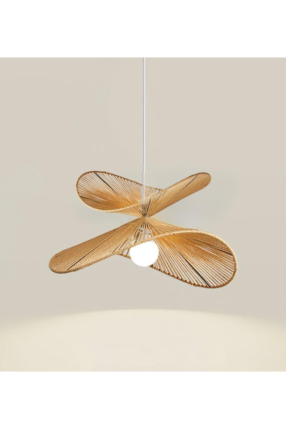 Modern Boheme Rustik Hasır Sarkıt Avize Salon Yatak Odası Avize Rattan Avize