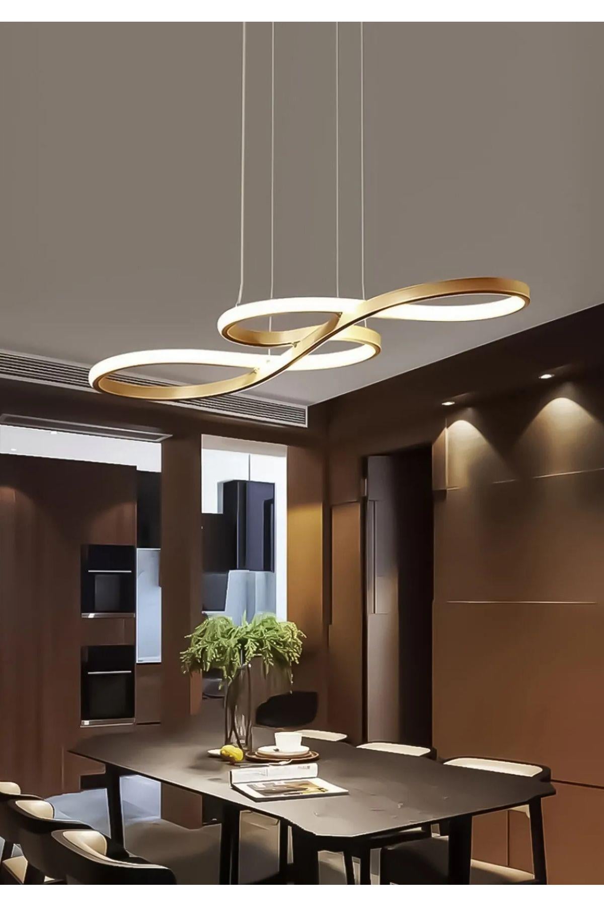 Modern Cayman Sarkıt Led Avize Beyaz Işık Salon Mutfak Oturma Odası Antre Ledli Avize Eskitme Gold