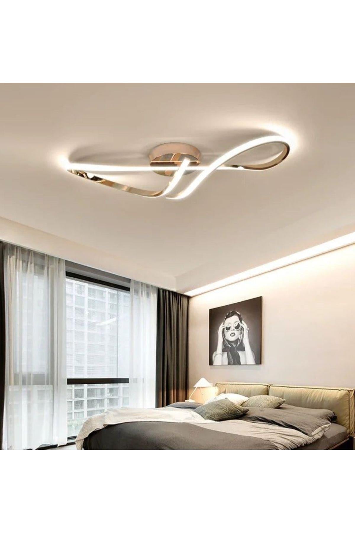 Modern Forever Led Avize Plafonyer Tavan Salon Mutfak Oturma Odası Hol Antre Avize Eskitme Mat Gold