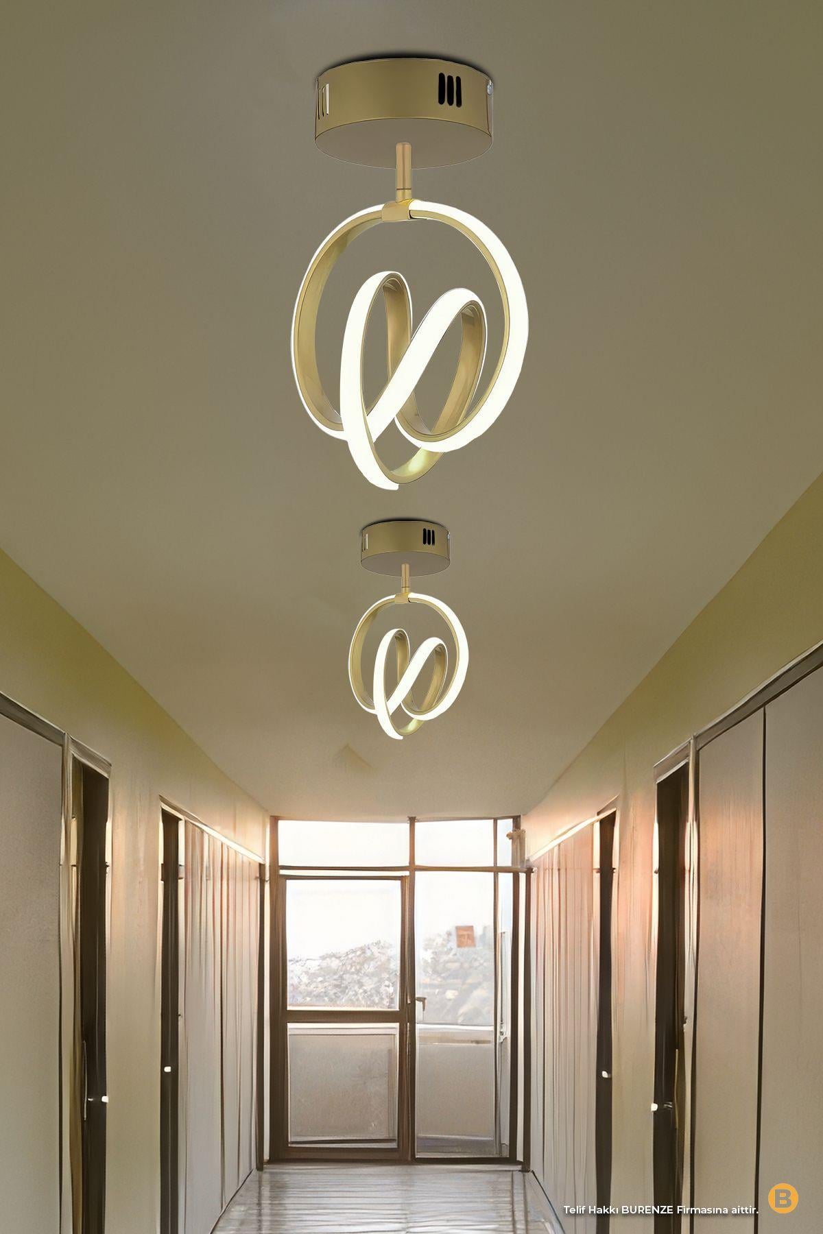 Modern Huracan Plafonyer Tavan Led Avize Oturma Odası Hol Antre Mutfak Salon Led Avize Eskitme Gold