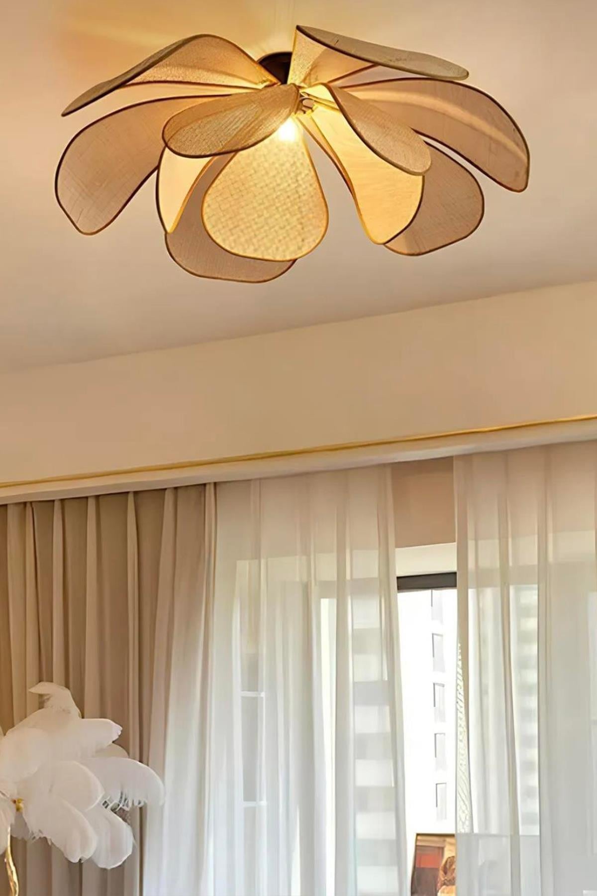 Modern Iskandinav Tasarım Bohem Rose Çiçek Avize Hazeran Hasır Avize Rattan Salon Avizesi