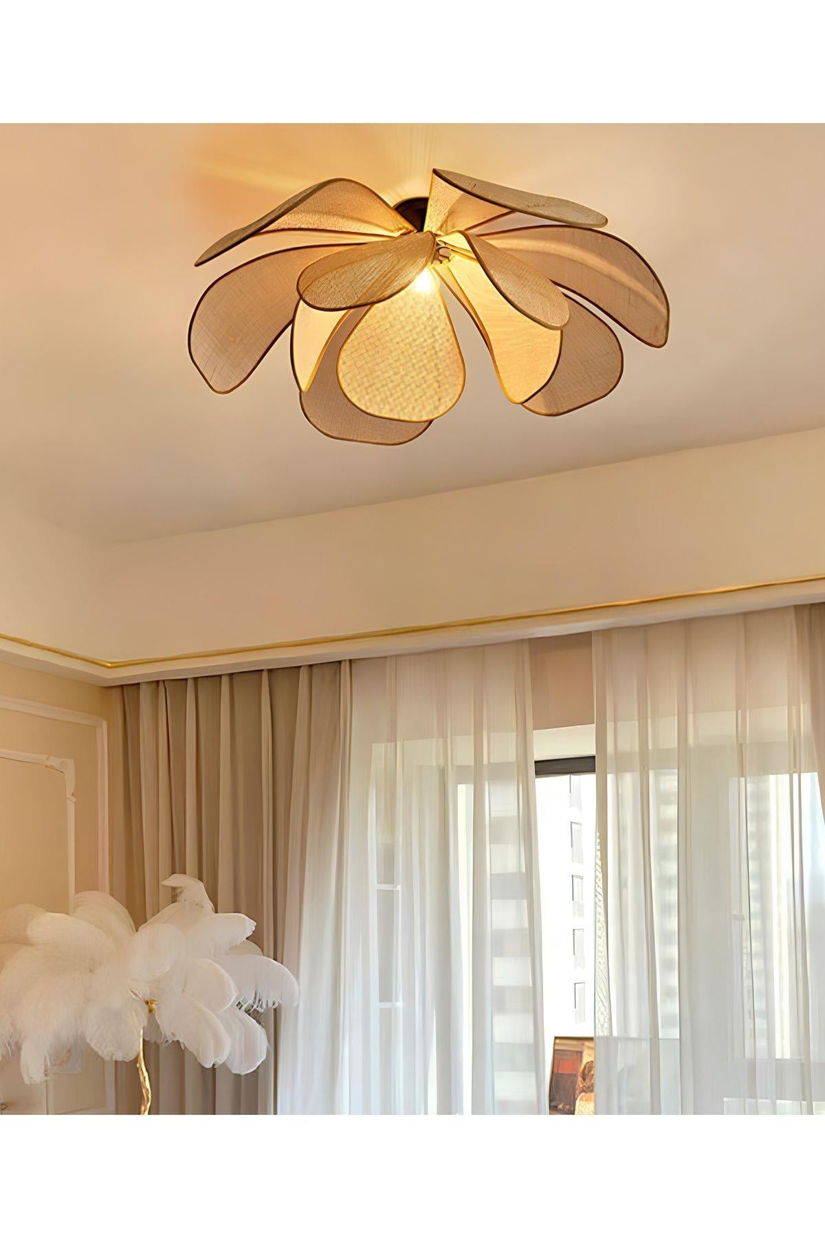 Modern İskandinav Tasarım Bohem Rose Çiçek Tavan Avize Hazeran Hasır Rattan Salon Avizesi