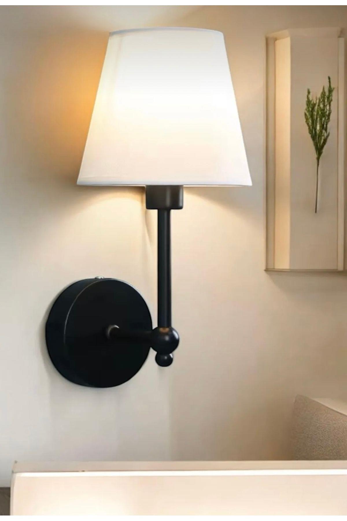 Modern Kablosuz Duvar Aplik Lampe Pilli Aplik Mat Siyah Pil İle Çalışır Krem Abajur