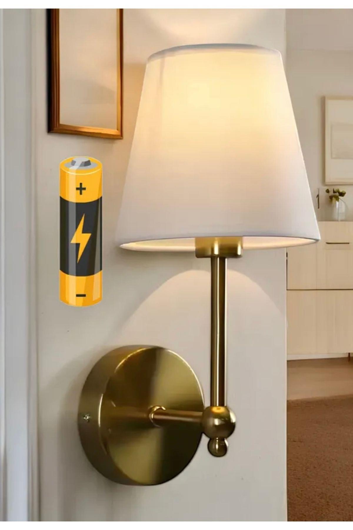 Modern Kablosuz Duvar Aplik Lampe Pilli Aplik Eskitme Gold Pil İle Çalışır Krem Abajur