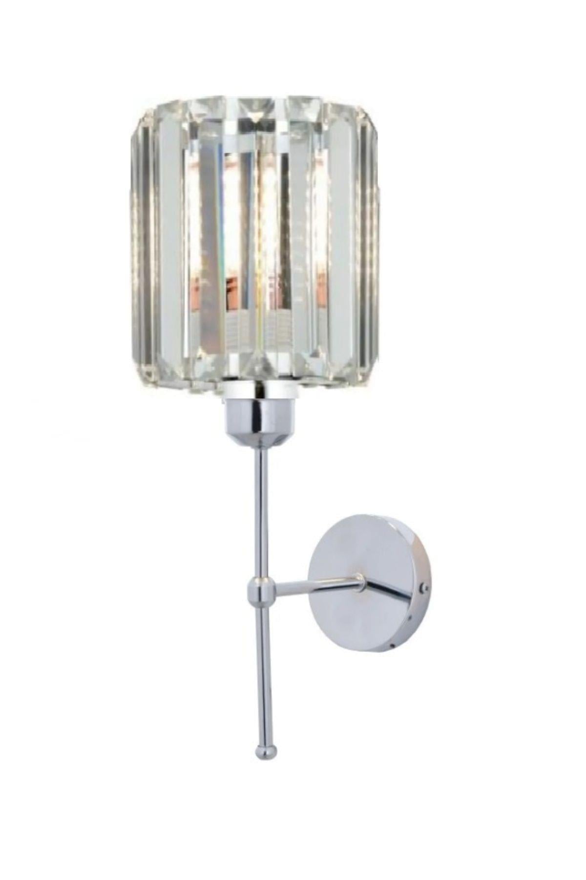 Modern Kristal Taşlı 1 Adet Kablosuz Pilli Aplik Aç Kapa Butonlu Tak Çalıştır Krom Gümüş
